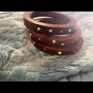 Vintage Wooden Rainbow Dot Boho Bangle Set